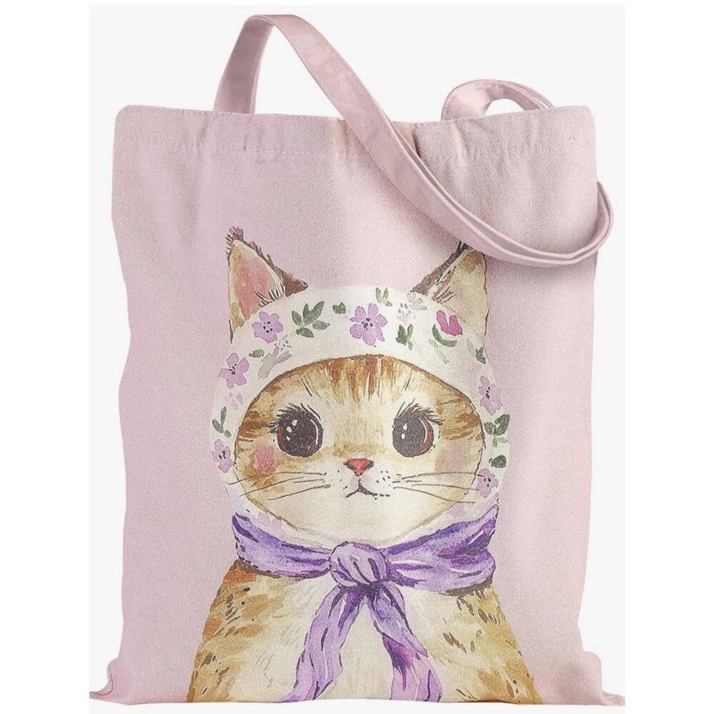 NEW Pink Cat Tote Bag with Floral Hood and Purple Scarf - Unbranded